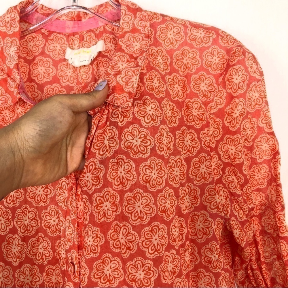 Anthropologie Hei Hei Orange Floral Button Down M